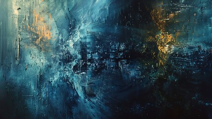 Abstract Art with Blue and Golden Hues