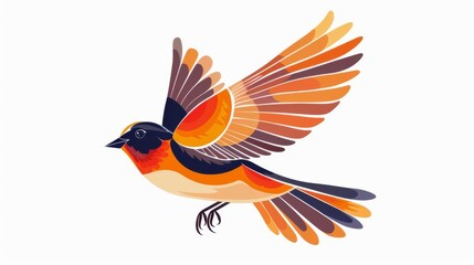 Obraz premium Bird in flight, flat design illustration, lively, isolated on white background