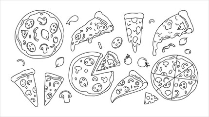 Set of pizza doodle, sliced pizza pieces 