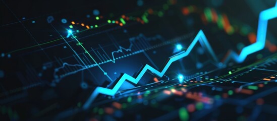 G remodeling graph arrow up with blue dot light, dark background, and green elements for stock market growth concept.