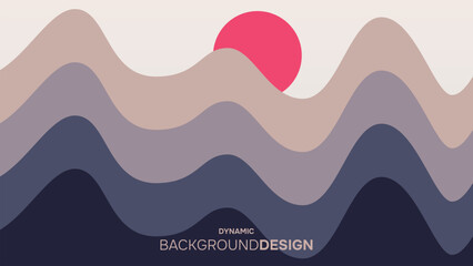 Abstract colorful dynamic waves background with red moon