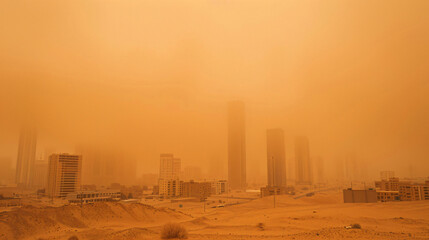 Desert City Engulfed in Violent Sandstorm - Residents Battling Extreme Conditions of Blinding Dust and Debris