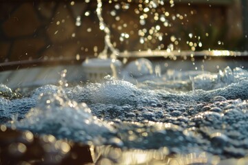Backyard hot tub with bubbling water
