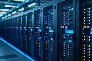 Server rooms with rows of server racks