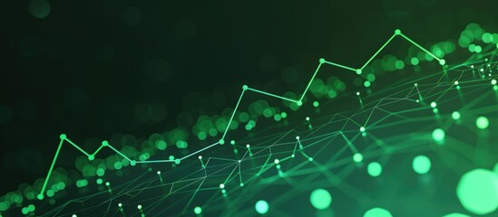 Graph line rising among emerald green dots on a deep green gradient, illustrating business expansion.