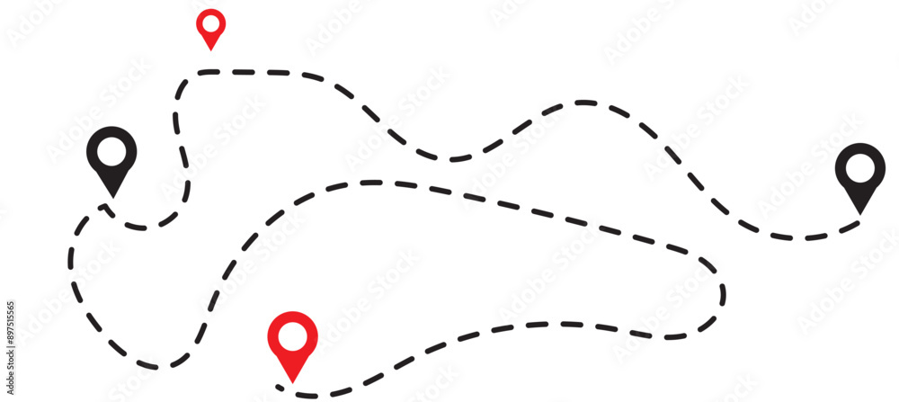Poster route icon between two points with dotted path and location pin. location pointer continuous one lin