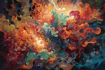 Naklejka premium A vibrant abstract organic form that blends fluid, realistic, and fantastical elements