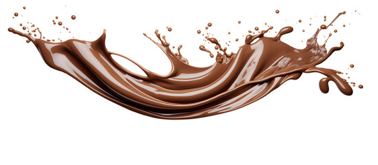Fototapeta premium Chocolate splash with droplets, choco syrup drops splatter, milkshake. isolated on white. 