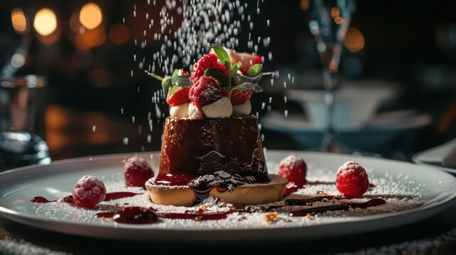 Highcontrast image of pudding and toast with dramatic lighting, emphasizing the desserts allure