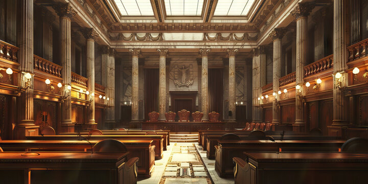 Congressional Chamber: A large legislative hall, filled with rows of wooden chairs and a dais at the front, where lawmakers debate and pass laws.