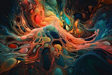 A vibrant abstract organic form that blends fluid, realistic, and fantastical elements