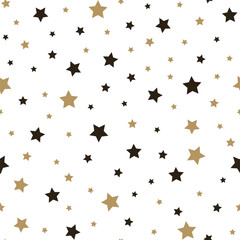Seamless pattern with gold stars on a white background. Holiday vector illustration.
