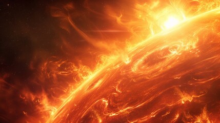 Obraz premium Fiery surface of the sun with solar flares in space