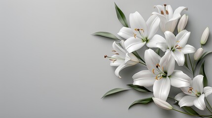 3D elegant white lilies on a soft grey background