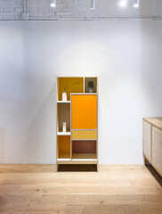 minimal room with modern furniture, wall and floor