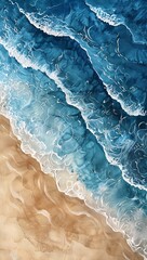 Naklejka premium A painting of the ocean with a wave crashing on the shore