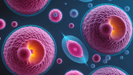 3D illustration of cancer cells detected in mammogram digital and realistic