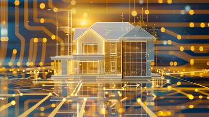 Smart Home Technology Concept - Futuristic House Blueprint
