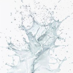 A splash of water is captured in a white background