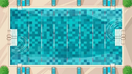Olympic swimming, top view of swimming pool, flat design illustration