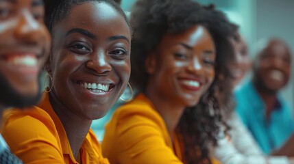 A business team in cheerfulness, laughing together around a conference table, medium shot, dynamic lighting, candid style
