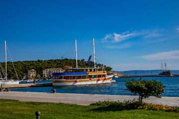 Croatia. Beautiful nature and landscape. A perfect summer holidays travel destination. Beach croatia sea nature beauty. Sea travel on the Adriatic Sea. Ship in harbor