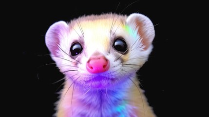 Fototapeta premium Close-up of a small animal with a pink snout, sporting purple and blue fur on its face