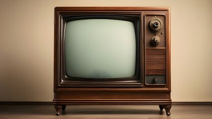 An antique television set with a blank screen