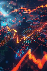 Fototapeta premium Abstract global stock market background with electrifying lightning effects highlighting data flow.