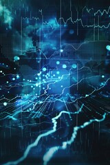 Abstract global stock market background with electrifying lightning effects highlighting data flow.
