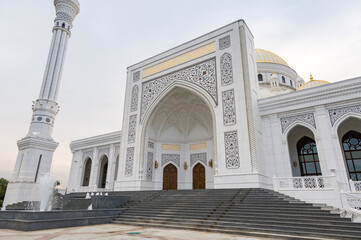 Amazing view of Mosque in Shali City, Chechen Republic, Russia. The largest mosque in Europe. Decorative painting on the walls