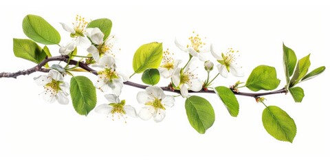 Obraz premium A detailed illustration of a branch with pear blossoms, set against a light background.