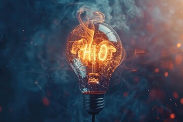 An electric light bulb on fire with sparks around it, symbolizing danger or energy.