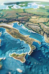Fototapeta premium European continent map with detailed coastlines, including Mediterranean Sea and Black Sea