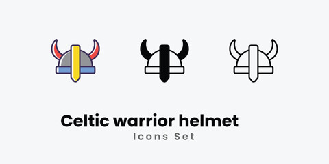 Celtic warrior helmet Icons thin line and glyph vector icon stock illustration
