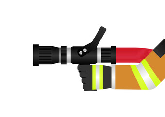 Firefighter Holding Fire Hose Nozzle. Vector Illustration. 