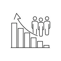 population growth icon, increase social development, global demography, people evolution chart, thin line symbol on white background - editable stroke vector