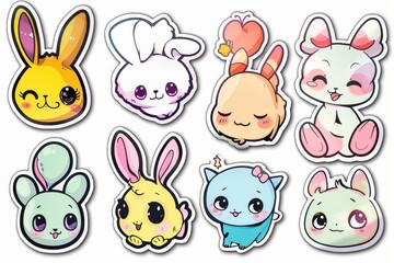 Colorful, cute cartoon animal stickers featuring bunnies, kittens, and other charming creatures, perfect for kids' crafts and decorations.