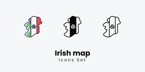 Irish map Icons thin line and glyph vector icon stock illustration