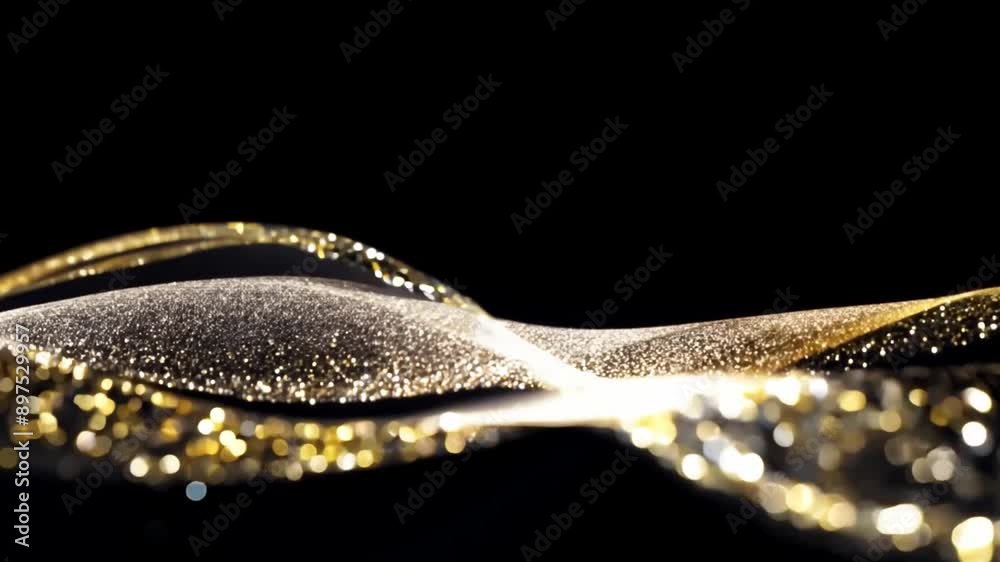 Leinwandbilder a wave of silver and gold glitter flows across a black background. the glitter is illuminated by a s