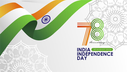 Happy 78th India Independence Day 2024 Greeting Card Design with 78th Logo. India Independence Day 2024 Banner, Poster, Background, Feed, Template.