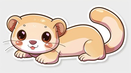 Adorable cartoon ferret with big eyes and a playful expression, lying on a white background. Ideal for children's books and cute designs.