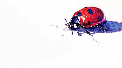 Fototapeta premium Ladybug sitting on blue paper with red dot
