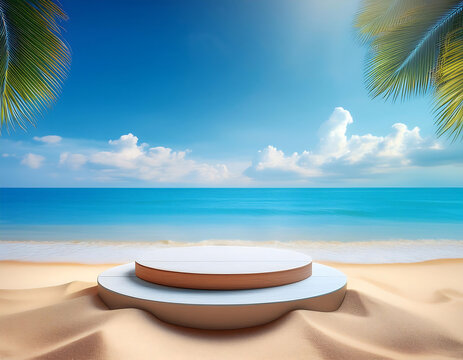 Summer Beach Podium- A summery background with a podium on a sandy beach. The scene is perf_1(447)