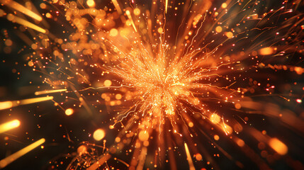 Close-up of a firework bursting in vibrant colors against the night sky during a summer festival, with detailed sparks and trails visible, captured in realistic style, UHD 