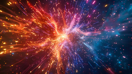 Fototapeta premium Close-up of a firework bursting in vibrant colors against the night sky during a summer festival, with detailed sparks and trails visible, captured in realistic style, UHD 