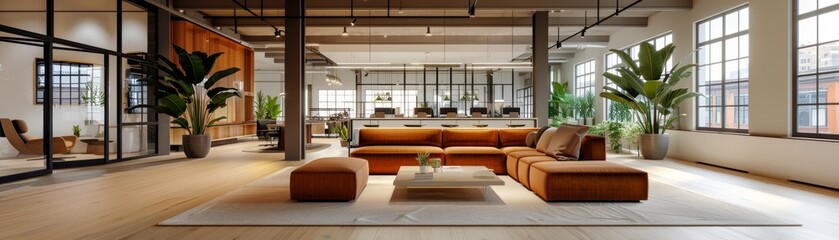 Fototapeta premium Sleek and Minimalist Office Design with Open Layout and Clean Lines