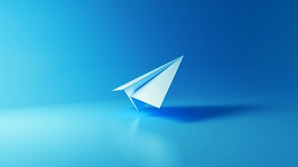 Minimalistic image of a white paper airplane on a blue background, symbolizing simplicity, creativity, and childhood memories.