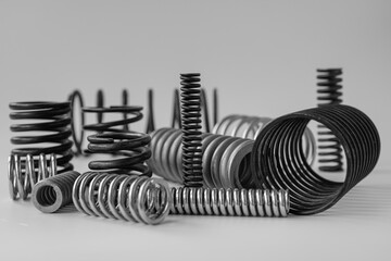 Metal springs. Different diameters, lengths, and thickness.