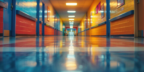 A blurred background of a school, hospital corridor, hall, or coworking. Unfocused interior of a modern room 